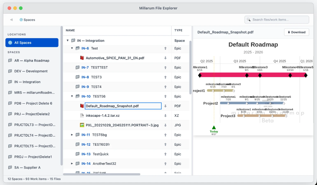 Jira File Explorer screenshot showing issue attachment explorer and preview